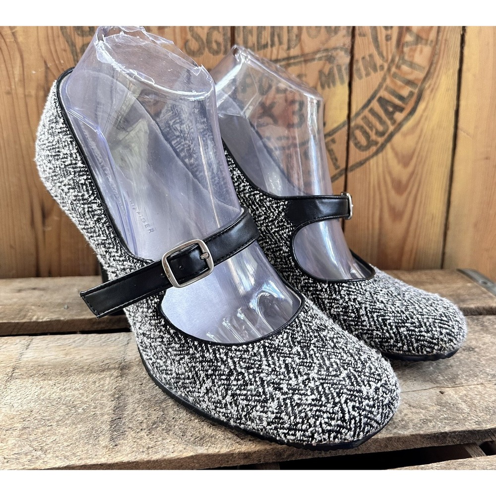 Tommy Hilfiger Mary Jane Houndstooth Heels Womens 9 Black White Good